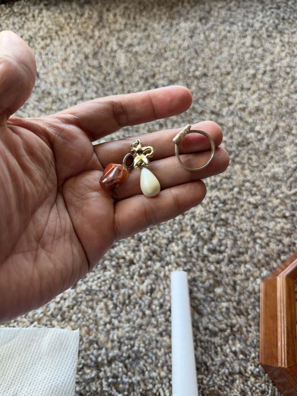 Vintage Jewelry Lot: Red Jasper Pendant, Teardrop Charm, and 925 butterfly Ring
